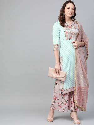 Light-blue screen print crepe salwar 4