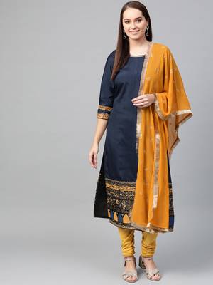 Navy-blue screen print art silk salwar 1