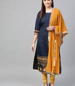 Navy-blue screen print art silk salwar