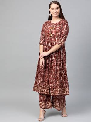 Maroon screen print rayon salwar 1