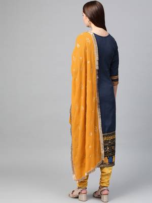 Navy-blue screen print art silk salwar 2
