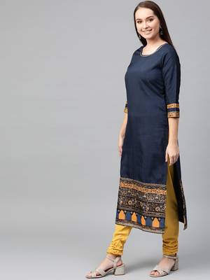 Navy-blue screen print art silk salwar 3