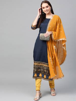 Navy-blue screen print art silk salwar 4
