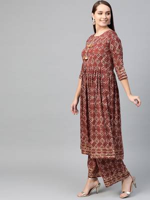 Maroon screen print rayon salwar 3