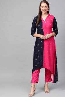 Navy-blue screen print viscose rayon salwar