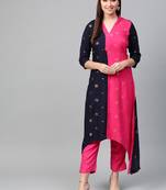 Navy-blue screen print viscose rayon salwar