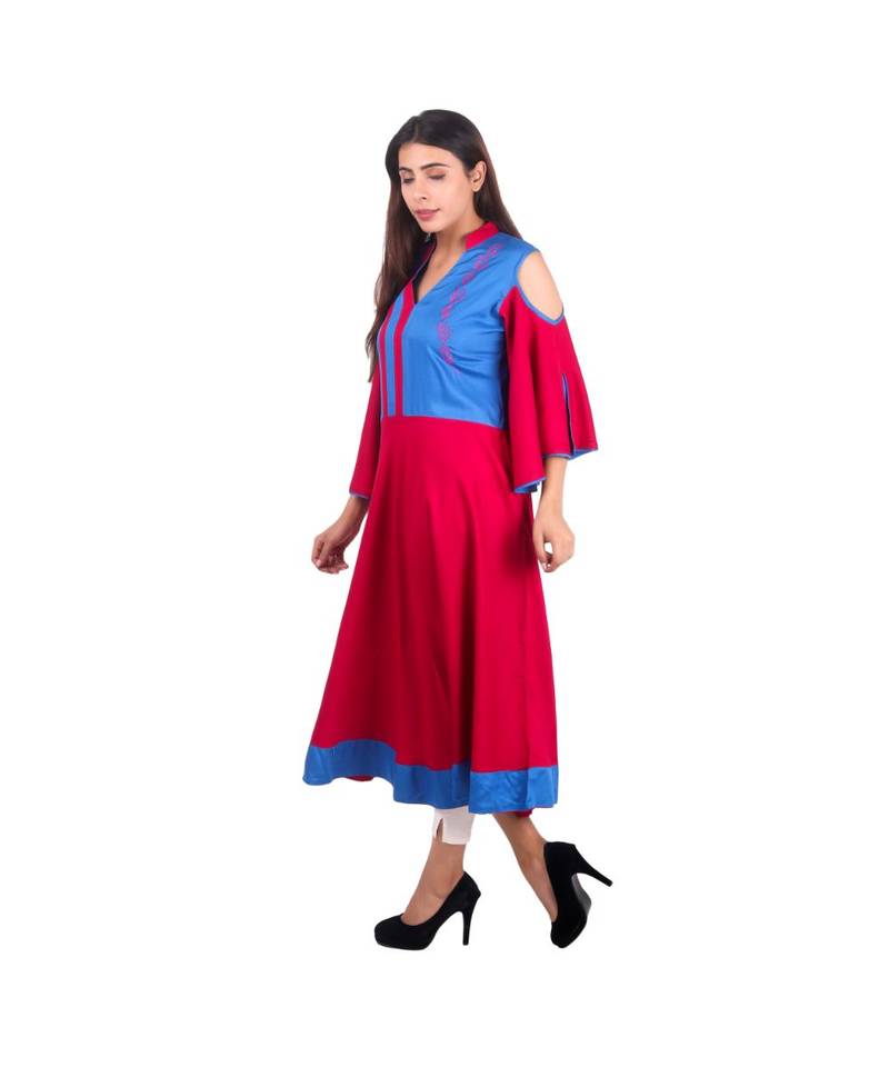 magenta printed rayon kurti
