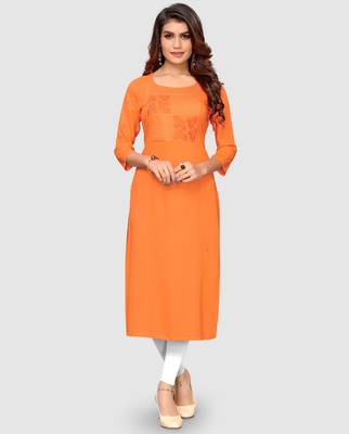 Women's Orange Rayon Straight Kurti 1