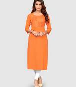 Women's Orange Rayon Straight Kurti