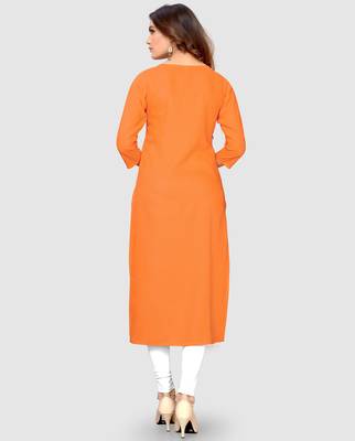 Women's Orange Rayon Straight Kurti 2