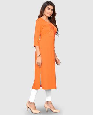 Women's Orange Rayon Straight Kurti 3
