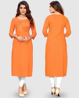 Women's Orange Rayon Straight Kurti 5