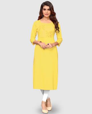 Women's Yellow Rayon Straight Kurti 1