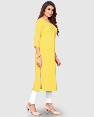 Women's Yellow Rayon Straight Kurti 3