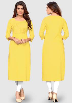 Women's Yellow Rayon Straight Kurti 5