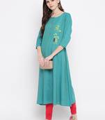 Women's Blue Rayon A-line Kurti