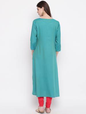 Women's Blue Rayon A-line Kurti 2