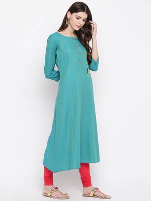 Women's Blue Rayon A-line Kurti 4
