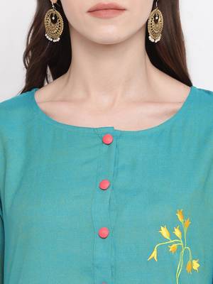 Women's Blue Rayon A-line Kurti 5