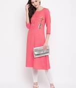 Women's Pink Rayon A-line Kurti
