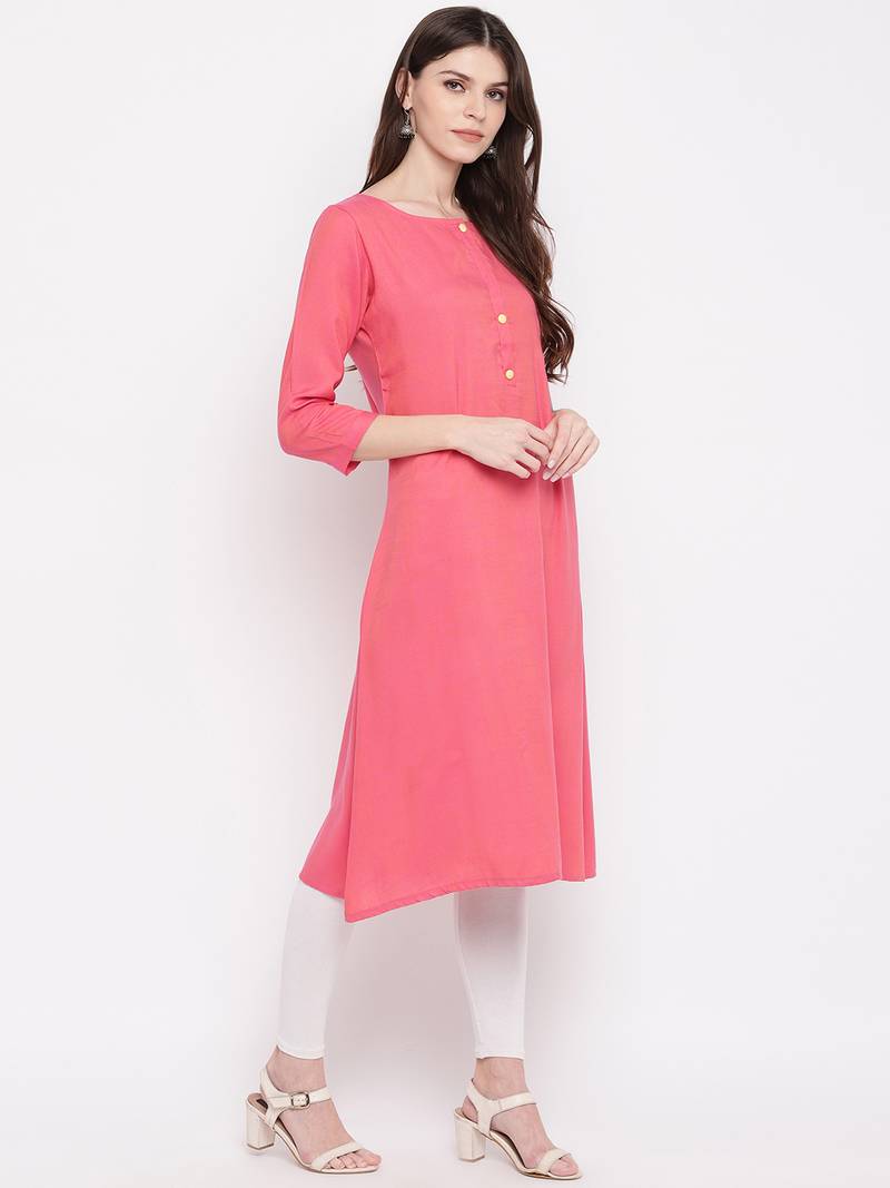 Women's Pink Rayon A-line Kurti