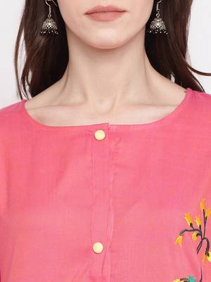 Women's Pink Rayon A-line Kurti 5