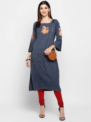 Women's Blue Rayon Straight Kurti 1
