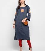 Women's Blue Rayon Straight Kurti