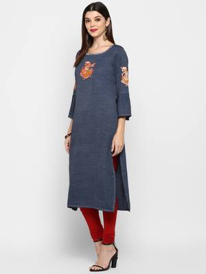Women's Blue Rayon Straight Kurti 3