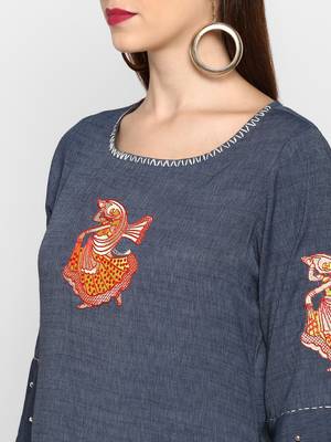 Women's Blue Rayon Straight Kurti 5