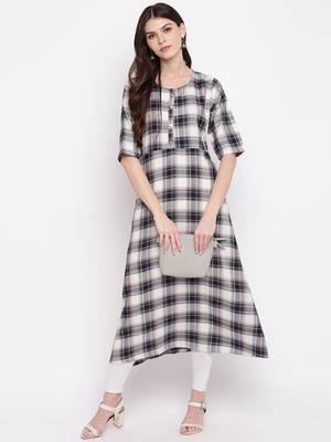 Women's Blue Rayon A-line Kurti 1