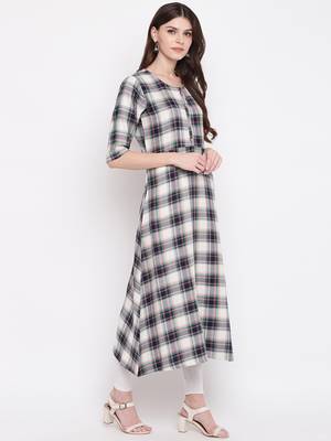 Women's Blue Rayon A-line Kurti 3