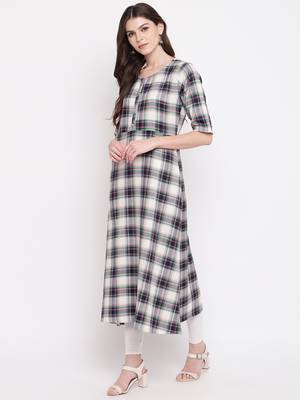 Women's Blue Rayon A-line Kurti 4