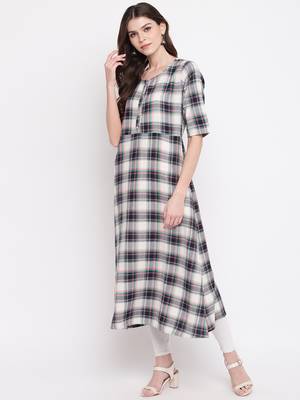 Women's Blue Rayon A-line Kurti 6