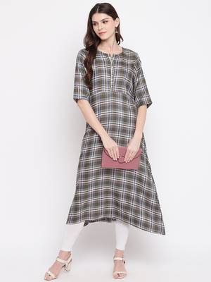 Women's Green Rayon A-line Kurti 1
