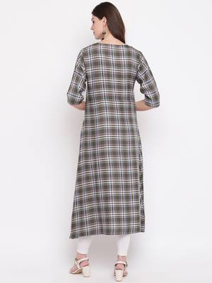 Women's Green Rayon A-line Kurti 2