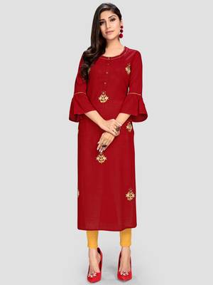 Women's Maroon Rayon Straight Kurti 1
