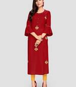 Women's Maroon Rayon Straight Kurti