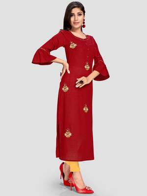 Women's Maroon Rayon Straight Kurti 3
