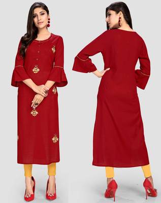 Women's Maroon Rayon Straight Kurti 5