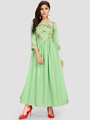 Women's Light Green Rayon Anarkali Kurti - Vaikunth Fabrics - 3139803