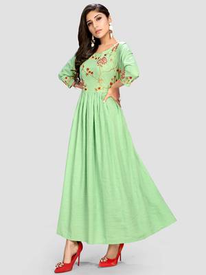 Women's Light Green Rayon Anarkali Kurti 3