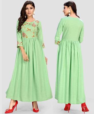Women's Light Green Rayon Anarkali Kurti 5