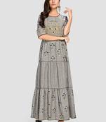 Women's Grey Cotton Anarkali Kurti