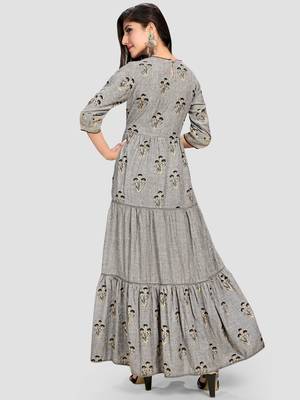 Women's Grey Cotton Anarkali Kurti 2