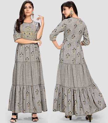 Women's Grey Cotton Anarkali Kurti 5