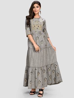 Women's Grey Cotton Anarkali Kurti 6