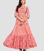 Women's Pink Cotton Anarkali Kurti
