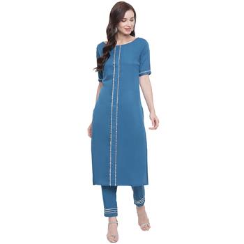Blue woven crepe kurti 1