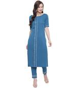 Blue woven crepe kurti